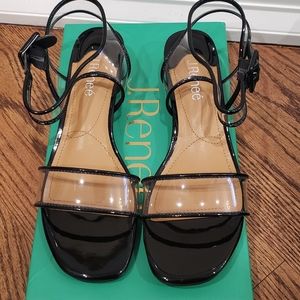 J. Renee Black Patent/Clear Vinyl Block Heel 8.5W